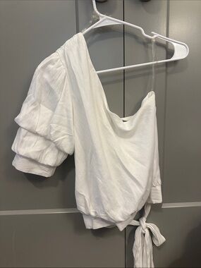 Women’s One-Shoulder White Tie-Hem Top